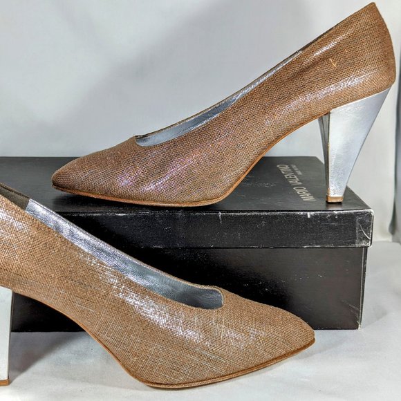 Size 7 1/2 Italian Light Brown Pump with Silver Metallic Heel, Mario Valentino - Picture 2 of 12
